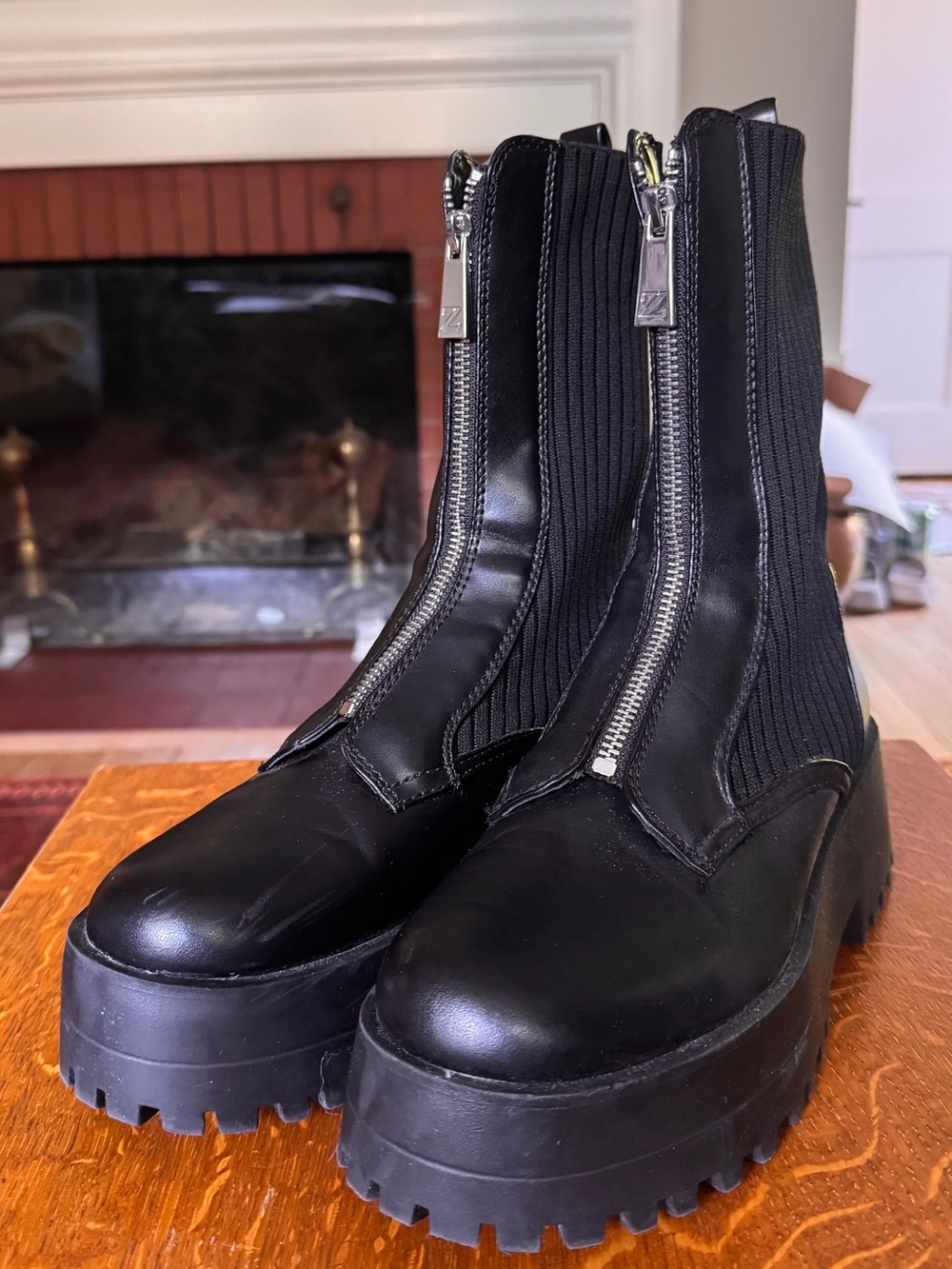 Black Platform Zip-Up Chelsea Boots